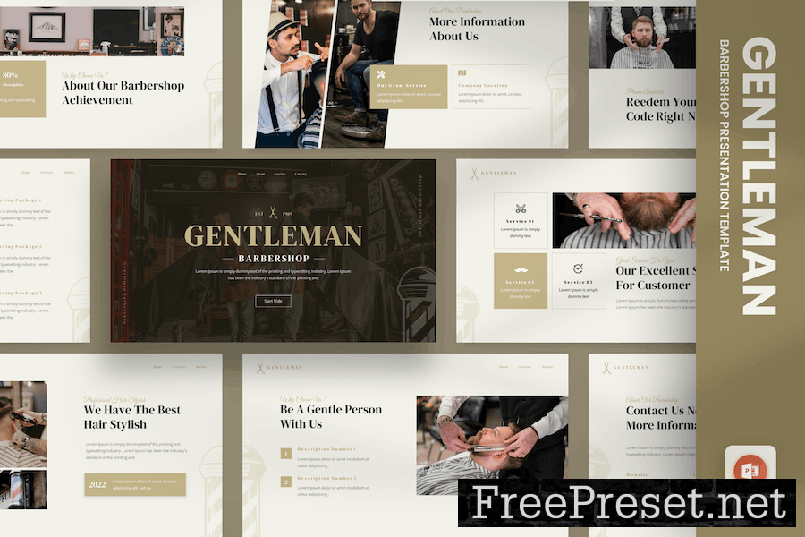 Gentleman Barbershop & Shaving Powerpoint Template 3SJMT8Y