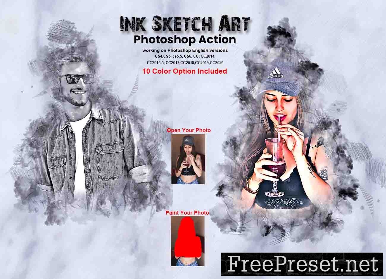 Ink Effect Photoshop Action Bundle 10960561