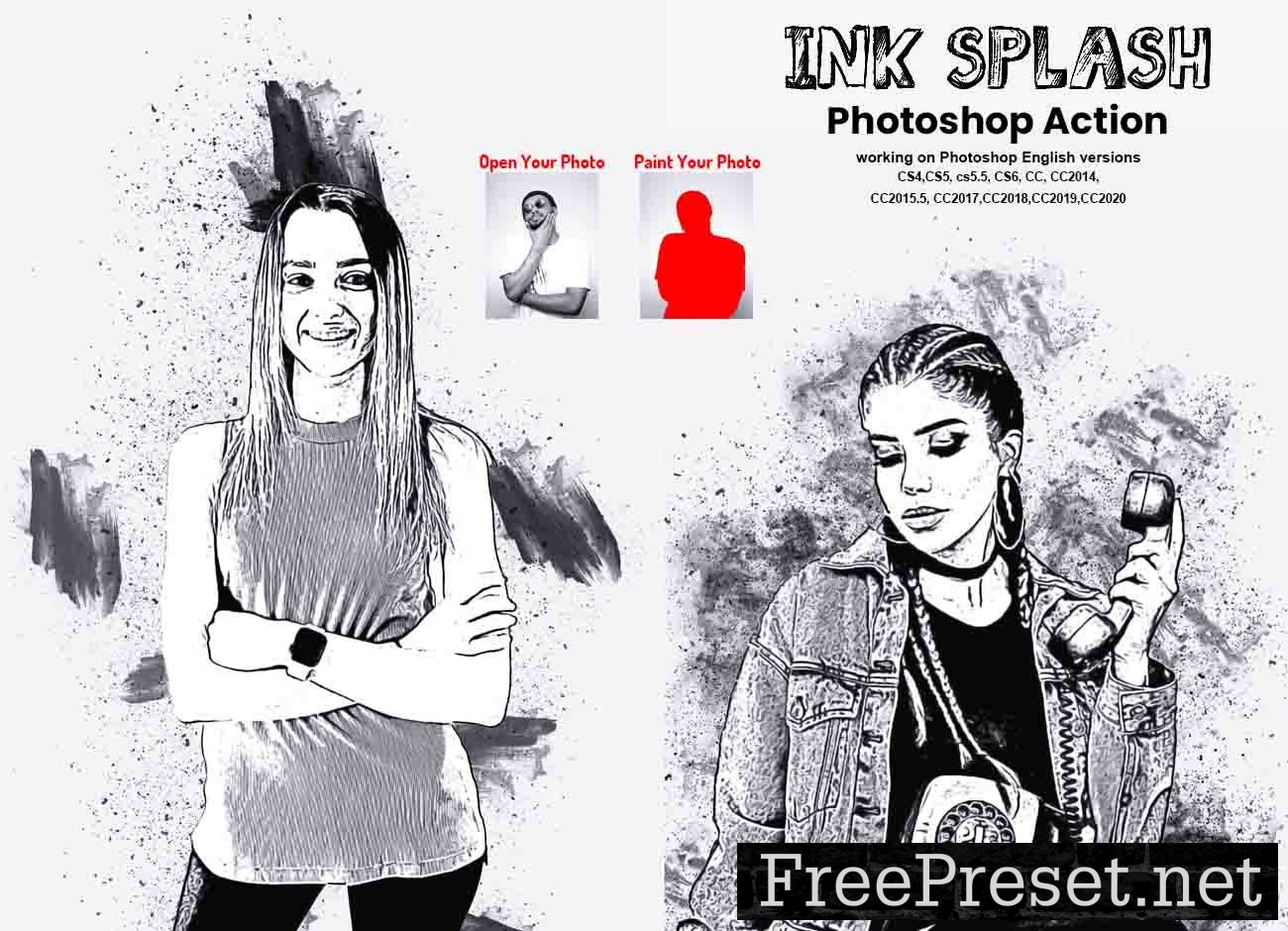 Ink Effect Photoshop Action Bundle 10960561