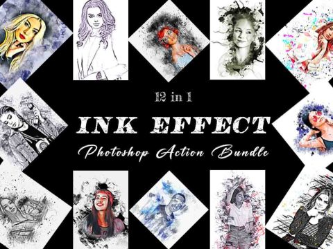 Ink Effect Photoshop Action Bundle 10960561