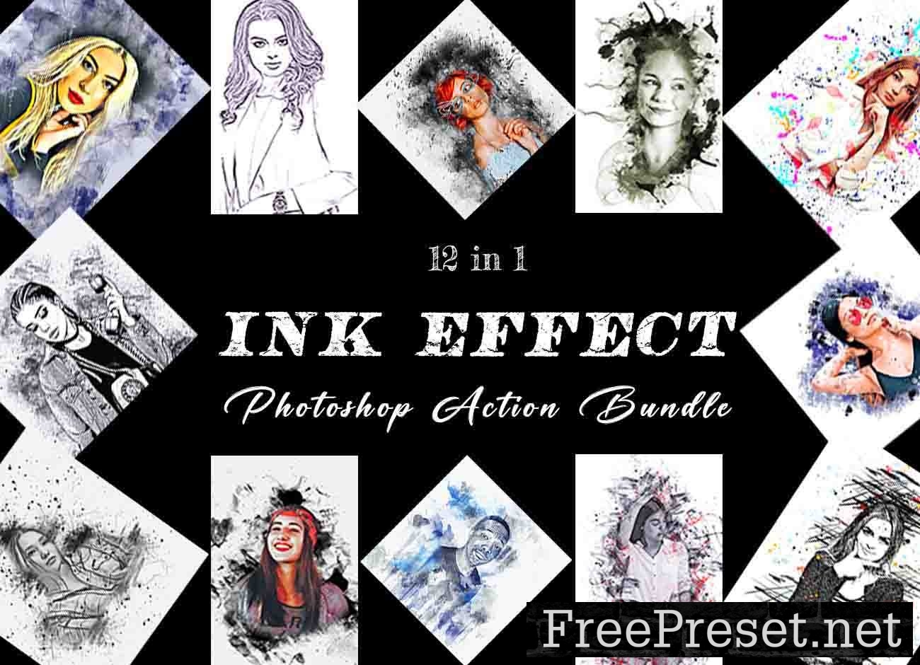 Ink Effect Photoshop Action Bundle 10960561