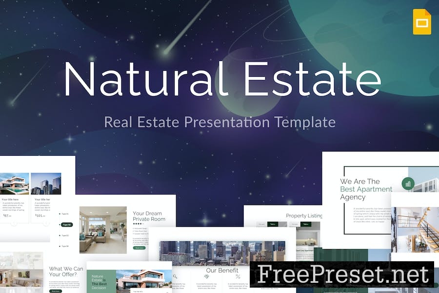 Natural Simple Green Real Estate Google Slides B3LUPDU