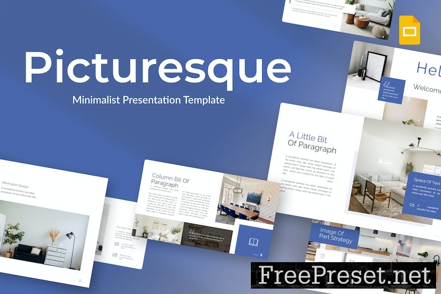 Picturesque Blue Minimalist Business Google Slides