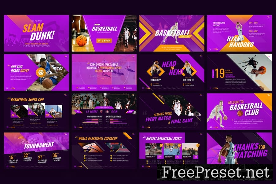 Slam Dunk Creative Sports PowerPoint Template 57UR3HX