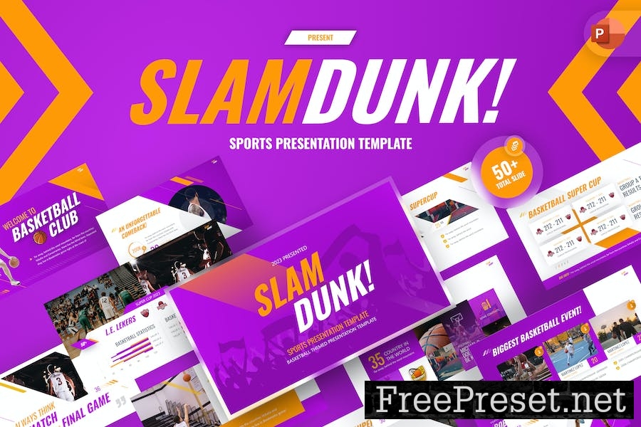 Slam Dunk Creative Sports PowerPoint Template 57UR3HX