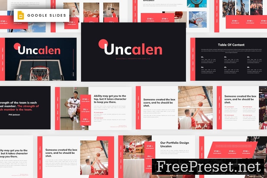 Uncalen - Baskeball Sport Google Slides Template 5NR89VG