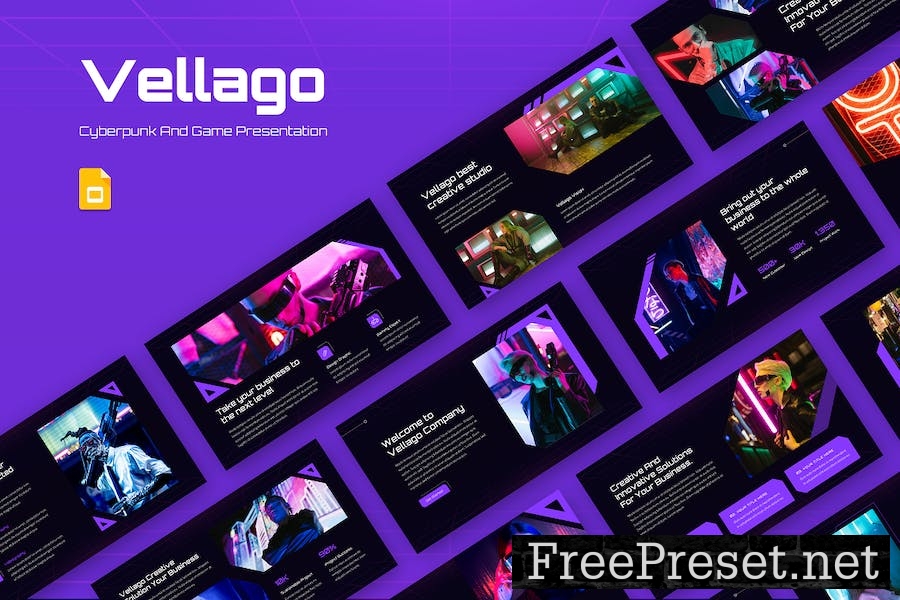 Vellago - Cyberpunk and Game Google Slide Template 7KR6FHG