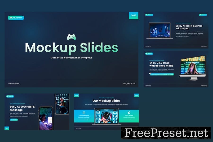 VR Games - Gaming Studio Powerpoint Template ZRQNVBE