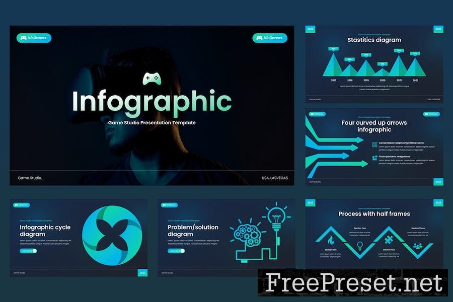 VR Games - Gaming Studio Powerpoint Template ZRQNVBE