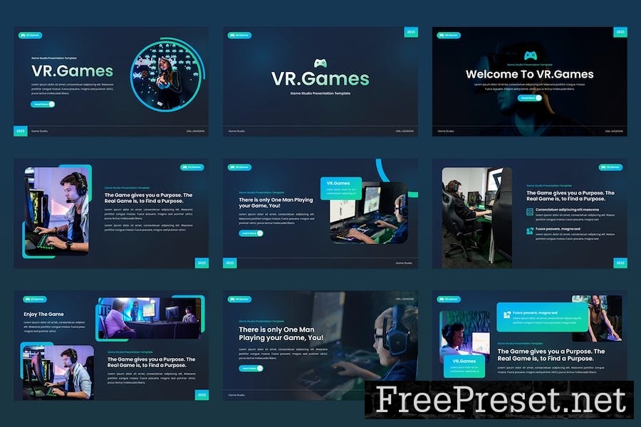 VR Games - Gaming Studio Powerpoint Template ZRQNVBE