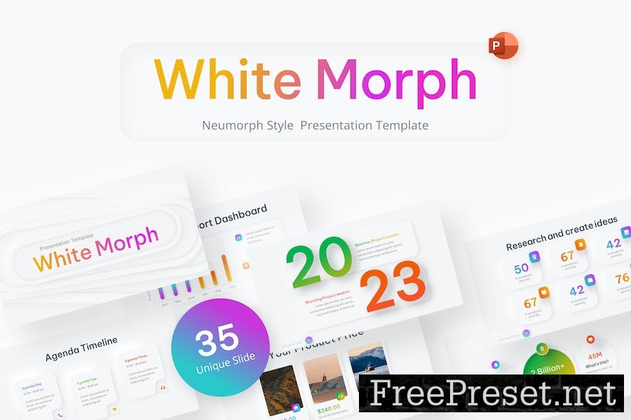 White Morph Neumorph PowerPoint Template 5GUF4T9