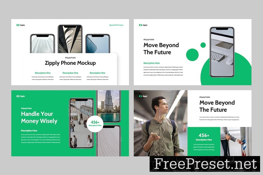 ZIPPLY - Mobile App Powerpoint Template XES94BR