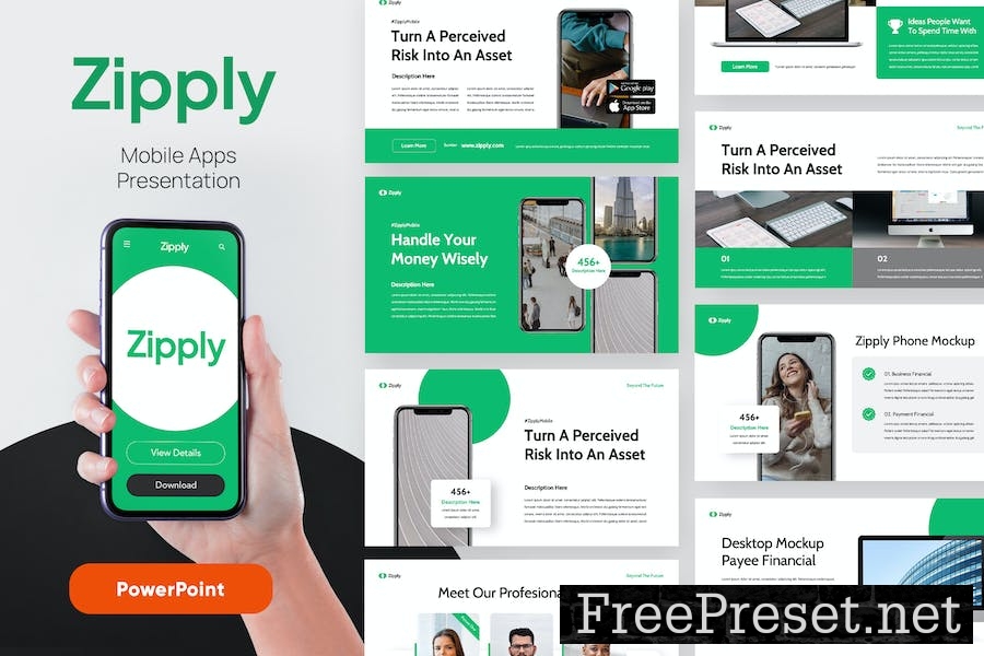 ZIPPLY - Mobile App Powerpoint Template XES94BR