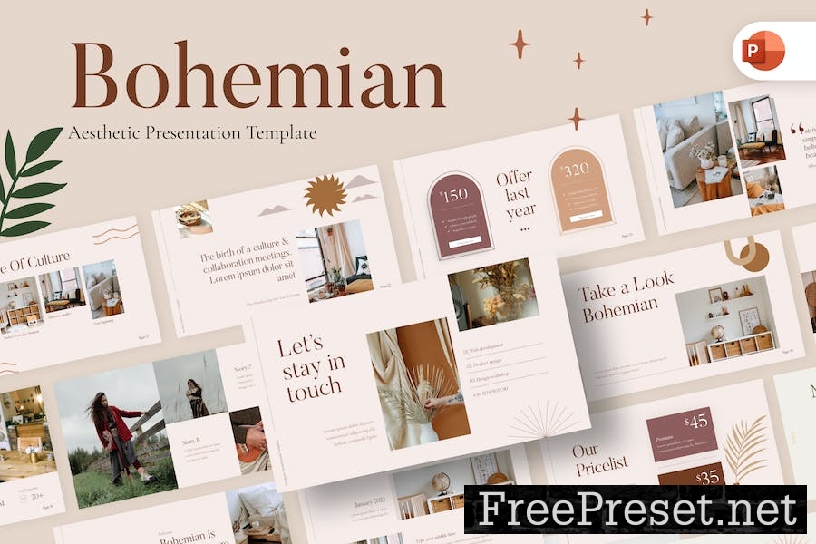 Bohemian Aesthetic PowerPoint Template 6XGCVBU