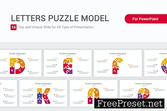 Letters Puzzle Model PowerPoint Template MUB57YJ