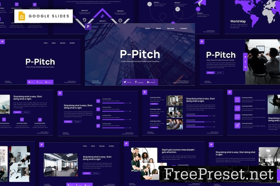 P-Pitch Startup Pitch Deck Google Slides Template BDKJHGQ