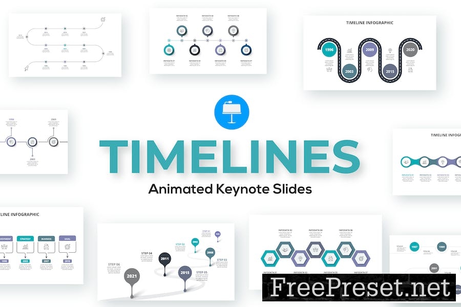 Timelines Animated Keynote Presentation. Set 01 WGHNNPN