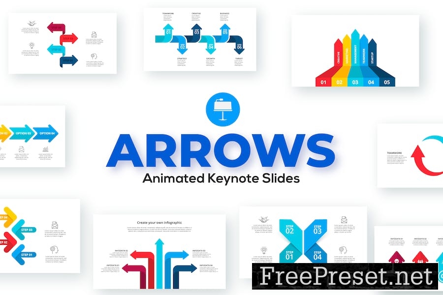 Arrows Animated Keynote Presentation. Set 01. 3KKNQDU