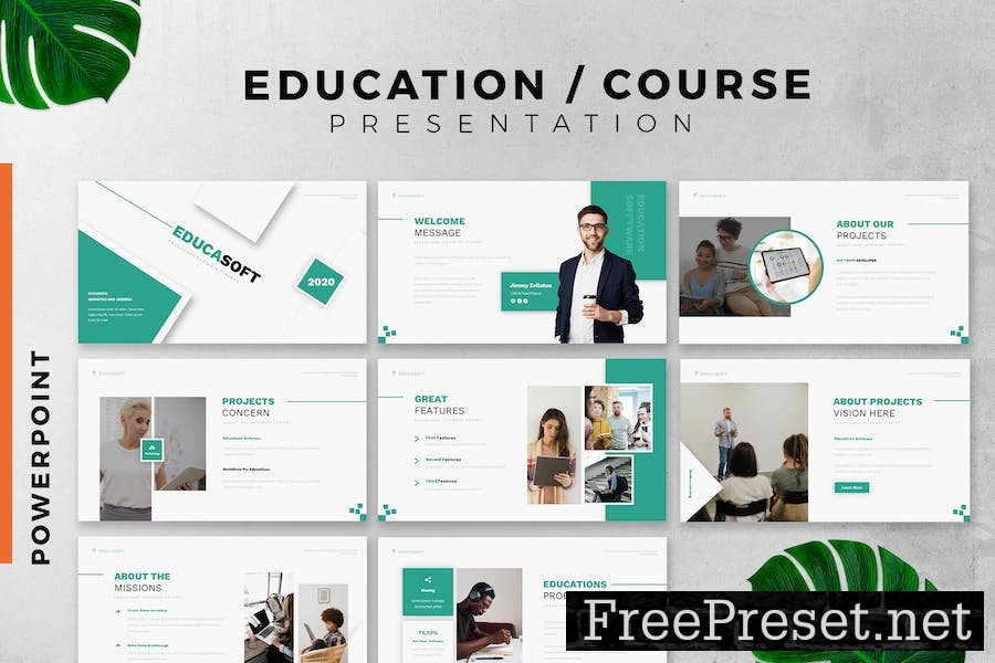 Education / Course powerpoint slide template 8JGS2CT