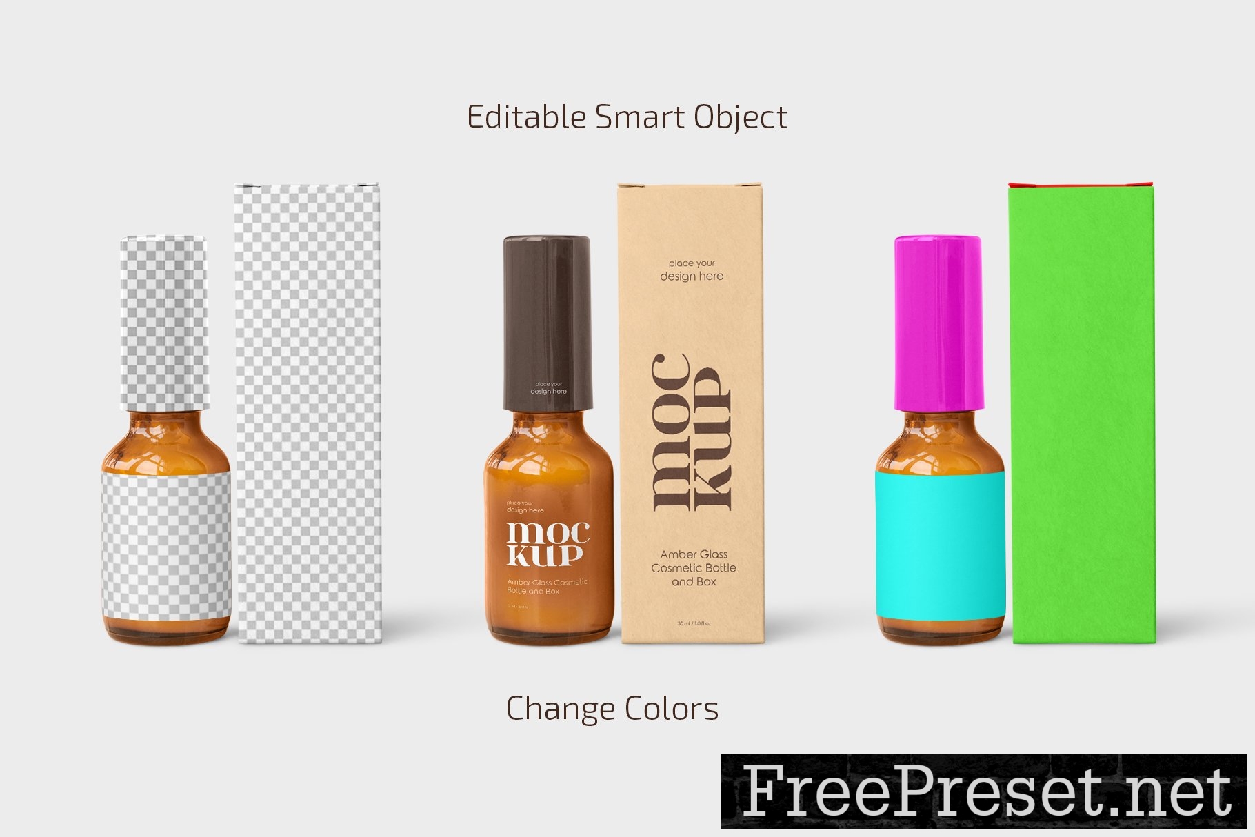 Amber Glass Cosmetic Bottle Mockup 12788570