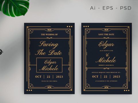 Art Deco Wedding Invitation P3FGVKP