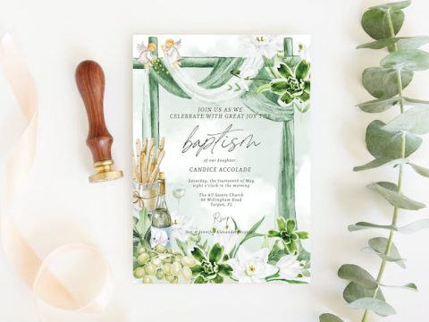 Baptism White Waterlilies Invitation Card F9KYE9M