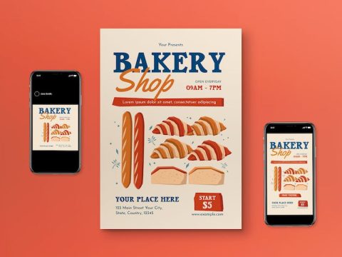 Beige Flat Design Bakery Shop Flyer Set LJKXXEK
