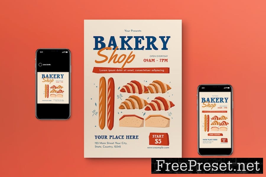 Beige Flat Design Bakery Shop Flyer Set LJKXXEK