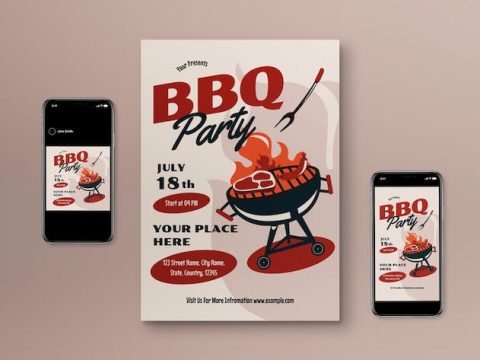 Beige Flat Design BBQ Night Flyer Set Y29KUAN