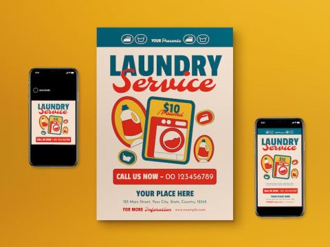 Beige Flat Design Laundry Service Flyer Set WBBCZ8X