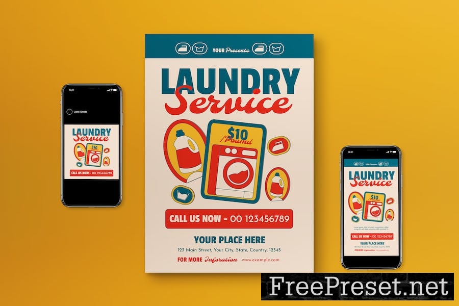 Beige Flat Design Laundry Service Flyer Set WBBCZ8X