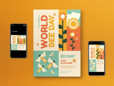 Beige Flat Design World Bee Day Flyer Set TFFDDK4