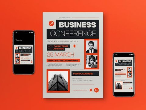 Beige Geometric Business Conference Flyer Set 4XR6A85