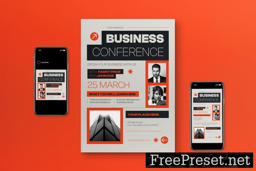 Beige Geometric Business Conference Flyer Set 4XR6A85