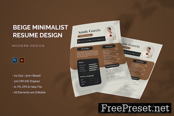 Beige Minimalist - Resume Template Z8ME7L3