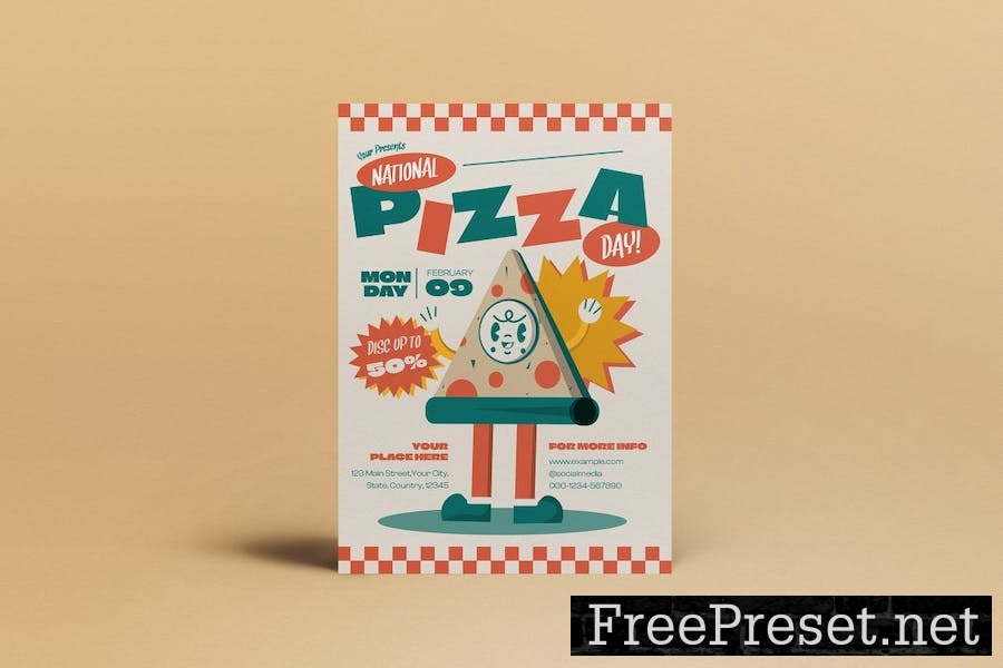 Beige Retro National Pizza Day Flyer Set T2UGE55