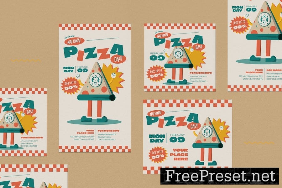 Beige Retro National Pizza Day Flyer Set T2UGE55