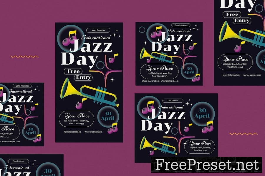 Black 3D International Jazz Day Flyer Set PMJFZ9P