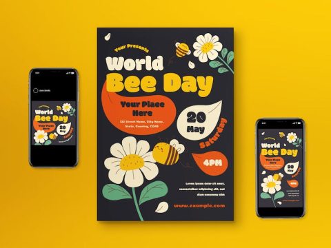 Black Doodle World Bee Day Flyer Set 87XWS3R