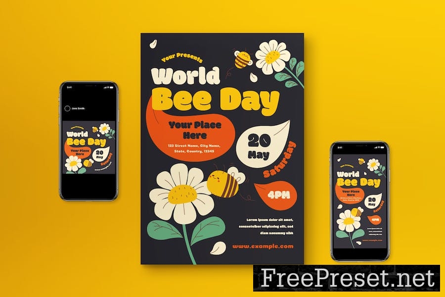 Black Doodle World Bee Day Flyer Set 87XWS3R