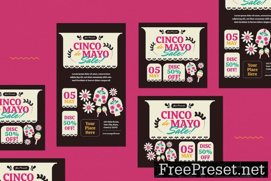 Black Flat Design Cinco De Mayo Sale Flyer Set GBN7PFT