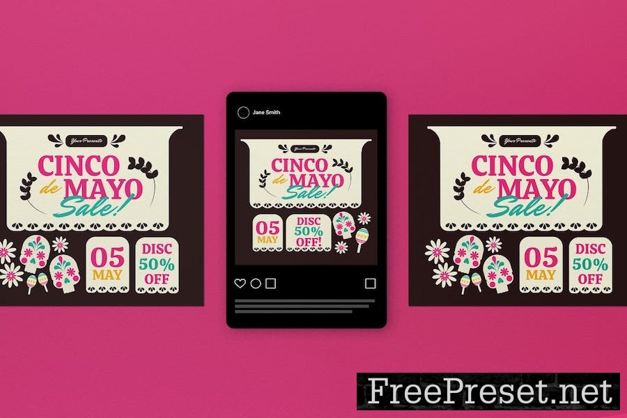 Black Flat Design Cinco De Mayo Sale Flyer Set GBN7PFT