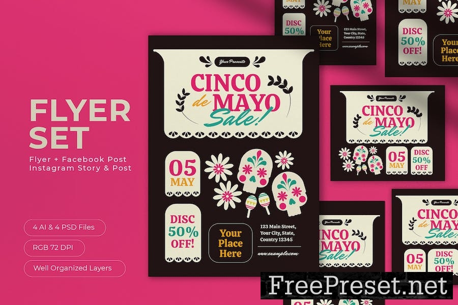 Black Flat Design Cinco De Mayo Sale Flyer Set GBN7PFT