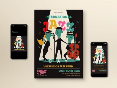 Black Flat Design International Jazz Day Flyer Set Y6NY7SY