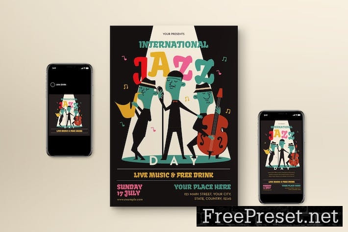 Black Flat Design International Jazz Day Flyer Set Y6NY7SY