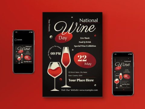 Black Gradient National Wine Day Flyer Set MWH9H9E
