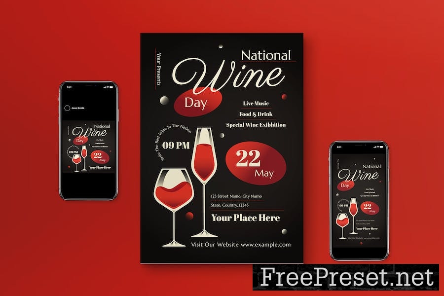 Black Gradient National Wine Day Flyer Set MWH9H9E