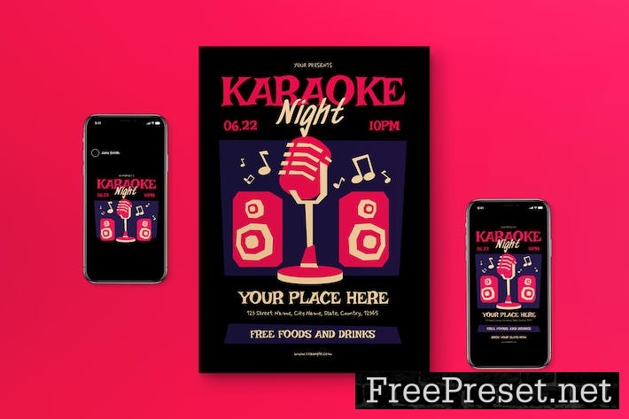 Black Post Modern Karaoke Night Flyer Set