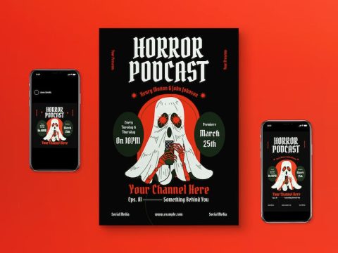 Black Vintage Horror Podcast Flyer Set M3DHCGX