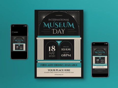 Black Vintage International Museum Day Flyer Set